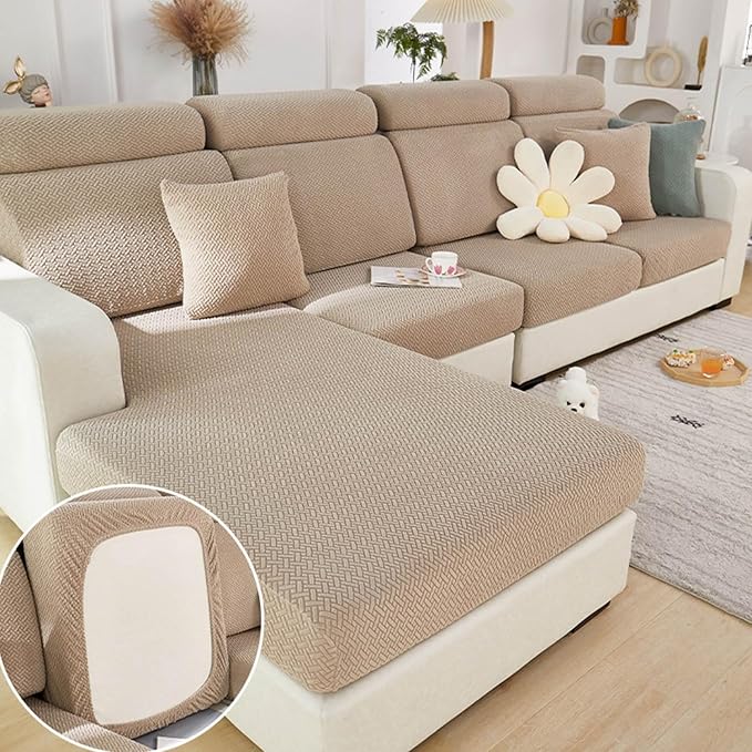 Sofa Covers Couch Covers for Sofa Pet Friendly Couch Cushion Covers Universal Sofa Covers Washable Stretch Slipcovers for Sectional Sofa (Texture Light Coffee, 3 Seats + Chaise Cover)