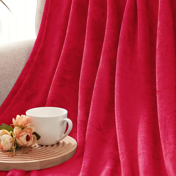 Exclusivo Mezcla Fleece Throw XL Blanket for Couch, Sofa, Super Soft and Warm Red Blankets, All Season, Cozy, Plush, Lightweight, 50x70 Inches