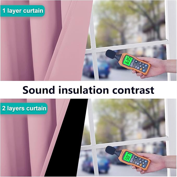 NICETOWN 100% Blackout Curtains with Black Liners, Thermal Insulated Full Blackout 2-Layer Lined Drapes, Noise Cancellation Window Draperies for Dining Room (Crystal Pink, 2 Panels, 55" W by 57" L)