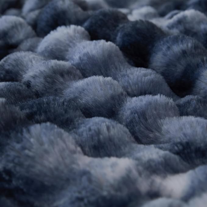 COOVA Faux Fur Throw Blanket for Couch, Cozy Soft and Fuzzy Plush Rabbit Fur Bubble Blanket for Sofa Bedroom Living Room, 50x60 Inches Tie Dye Light Blue