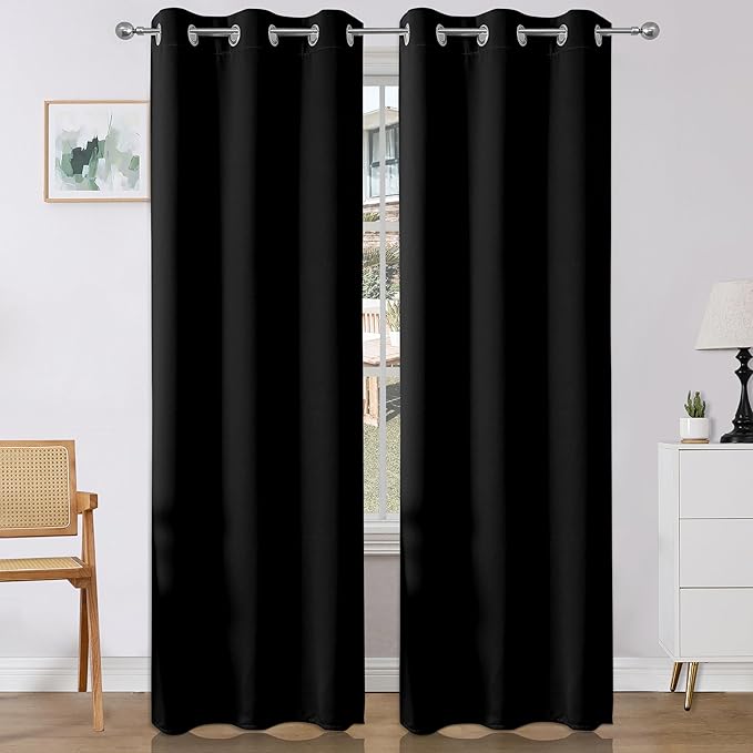 Joydeco Blackout Curtains 108 Inches Long 2 Panels Set, Thermal Insulated Long Curtains& Drapes 2 Burg, Room Darkening Drapes for Bedroom Living Room Window (Black, W37 x L108 Inch)