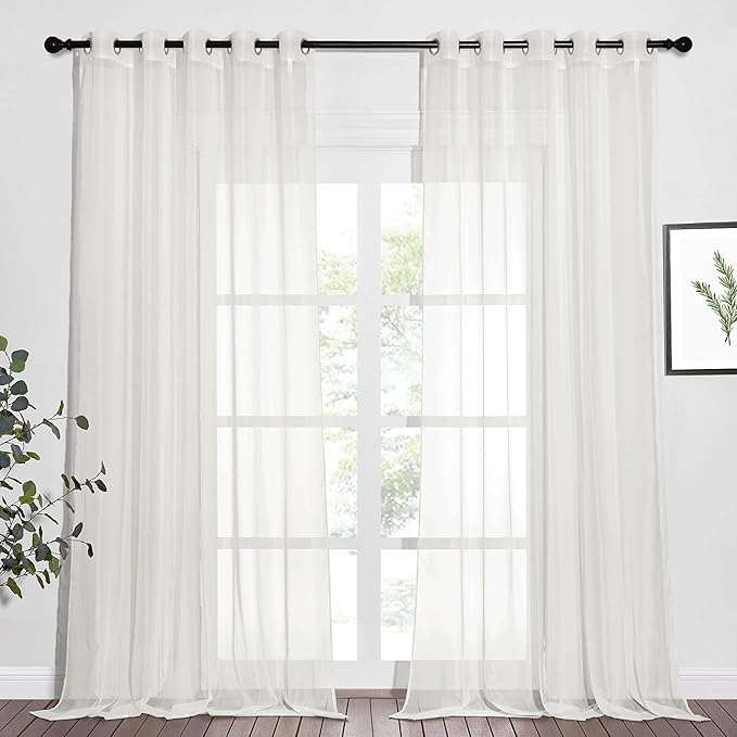 NICETOWN Voile Sheer Curtains for Bedroom Windows, Grommet Top Elegant Lightweight Window Drapes Airy Panels for Living Room/Home Office, Beige, Set of 2, W70 x L96