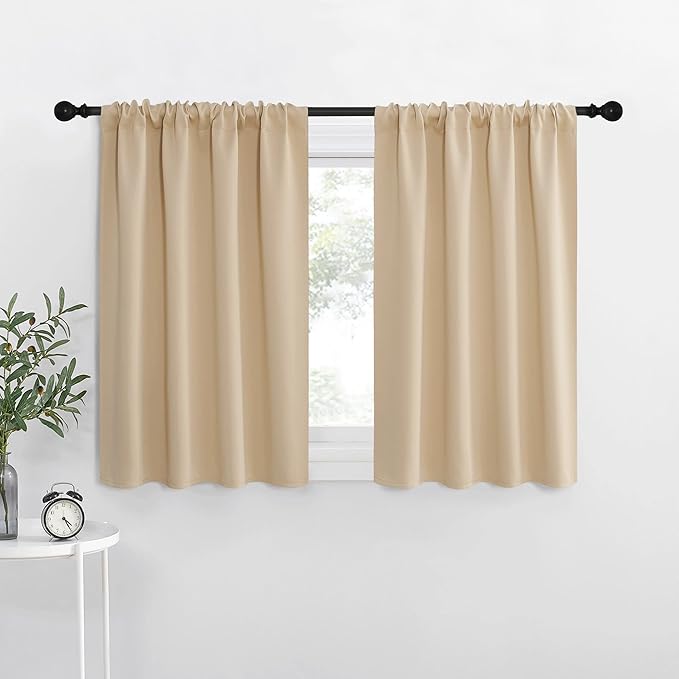 NICETOWN Blackout Room Darkening Curtains - Home Decoration Light & Noise Reducing Thermal Insulated Window Draperies with Rod Pocket Top (Biscotti Beige, Set of 2, 34 inches Wide x 36 inches Long)
