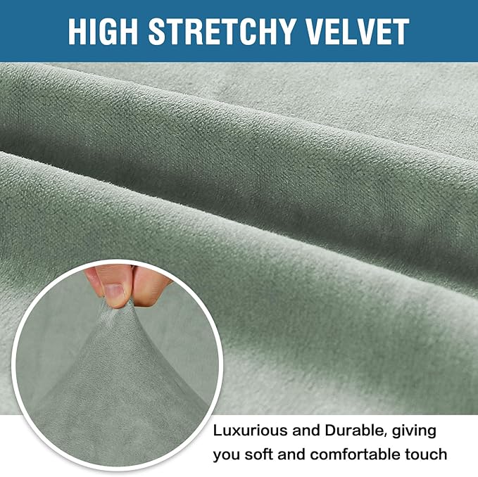 H.VERSAILTEX 1 Peice Stretch Velvet Sofa Covers for 3 Cushion Couch Covers Sofa Slipcovers Furniture Protector Soft, Crafted from Thick Comfy Rich Velour (Sofa 72"-90", Sea Grass)