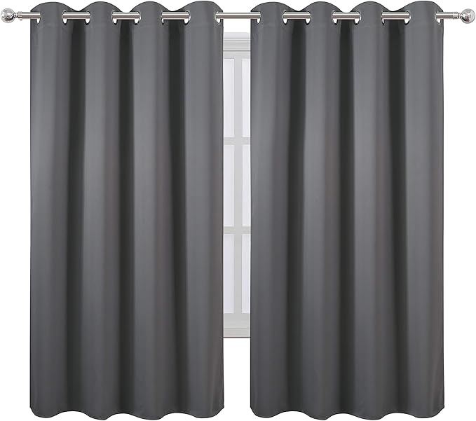LEMOMO Grey Bedroom Blackout Curtains/52 x 63 Inch Long/Set of 2 Curtain Panels/Thermal Insulated Room Darkening Curtains for Bedroom