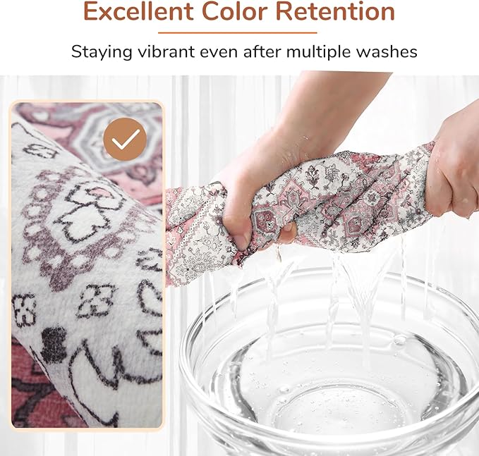 OPPODREAM Soft 8x10 Area Rugs, Washable Rugs 8x10 with Non Slip Backing, Faux Cashmere Low-Pile 8 x 10 Carpet, Pink & Cream