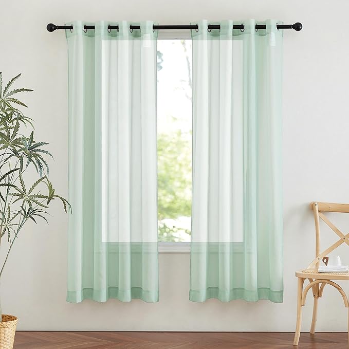 NICETOWN Sage Green Sheer Curtains 72 inches Long, Grommet Light Filtering Window Treatments Airy & Breathable Soft Drapes for Kids Room/Bedroom, W54 x L72, 2 Panels