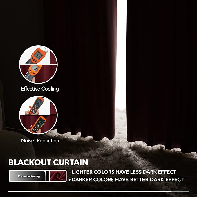 Deconovo Blackout Curtains, Thermal Insulated, W42 x L72 2 Panels, Back Tab, Machine Washable, Room-Darkening Drapes for Bedroom/Living Room Burgundy Red
