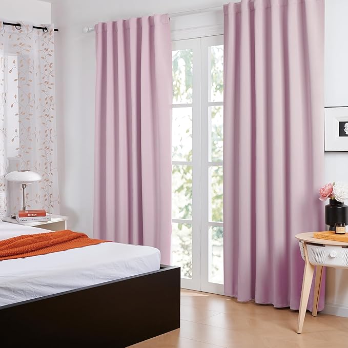 Deconovo Blackout Curtains, Thermal Insulated, W52 x L95 2 Panels, Back Tab, Machine Washable, Room-Darkening Drapes for Bedroom/Living Room Lavender