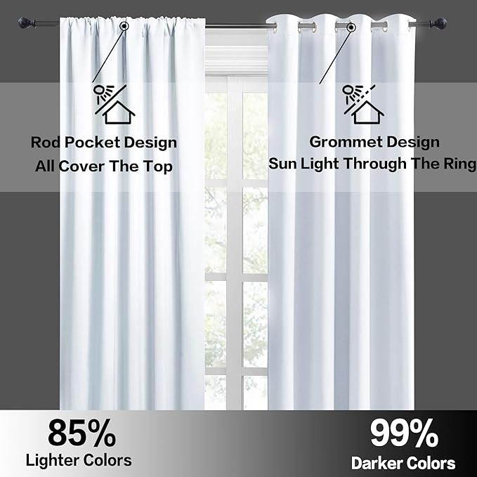 RYB HOME Short Curtains for Bedroom, Room Darkening Insulated Summer Heat Light UV Blocking Energy Saving Drapes for Nursery, Width 34 by Length 45, Greyish White, Set of 2