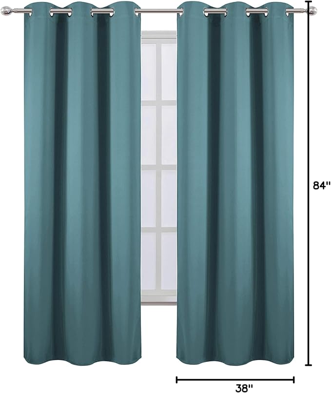 LEMOMO Sea Teal Thermal Blackout Curtains/38 x 84 Inch/Set of 2 Panels Room Darkening Curtains for Bedroom