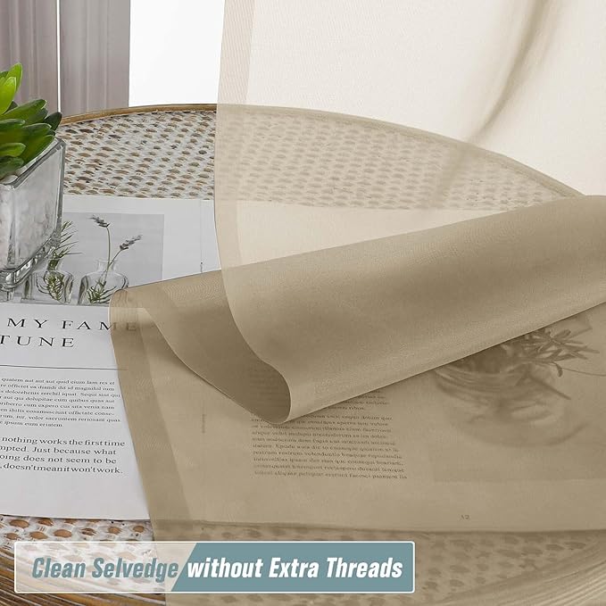 Taupe Window Sheer Curtains 54 inch Length, Soft Airy Light Filtering Sheer Curtain 2 Panels Set, Dual Rod Pocket Gauze Taupe Drapes for Living Room Bedroom, 2x42Wx54L Inches