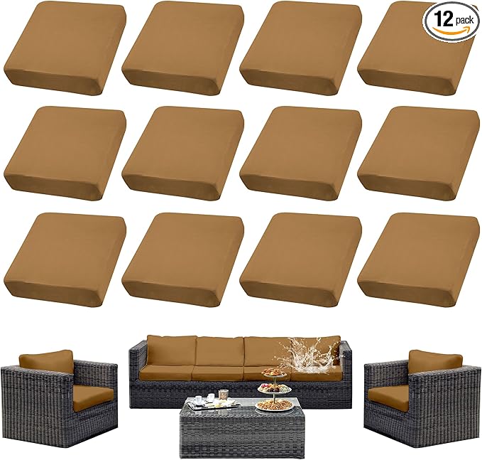 Outdoor Cushion Covers Set,12PCS Patio Furniture Couch Seat Slipcovers, Replacement for Sofa Sectional Chair(Cover，Only)