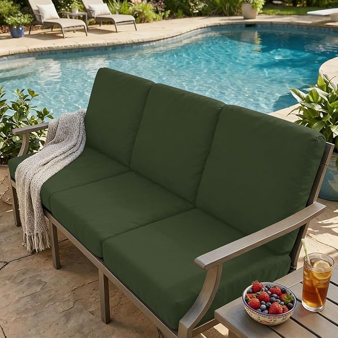hyha Milk Silk Couch Cushion Covers, Soft Magic Sofa Covers Washable for 3 Cushion Couch, Stretch Sectional Outdoor Cushion Covers for Patio Furniture with Elastic Bottom(Large, Bronze Green)