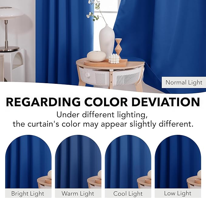 Deconovo Rod Pocket and Back Tab Blackout Curtains for Bedroom Solid Room Darkening Curtains 42Wx63L Inch Royal Blue 2 Panels