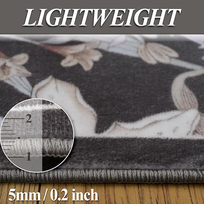 Area Rug 8x10 Vintage Rug Traditional Mat,Non Slip Indoor Boho Area Rug Carpet Home Décor for Entryway, Bedroom, Dining Room (Dark Floral)