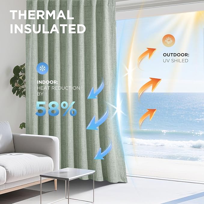 Joydeco Blackout Curtains for Bedroom - 100% Light Blocking 2 Panels Sage Green Drapes 37" W x 84" L, Thermal Insulated Room Darkening Curtains, Linen Textured for Living Room, Rod Pocket & Back Tabs