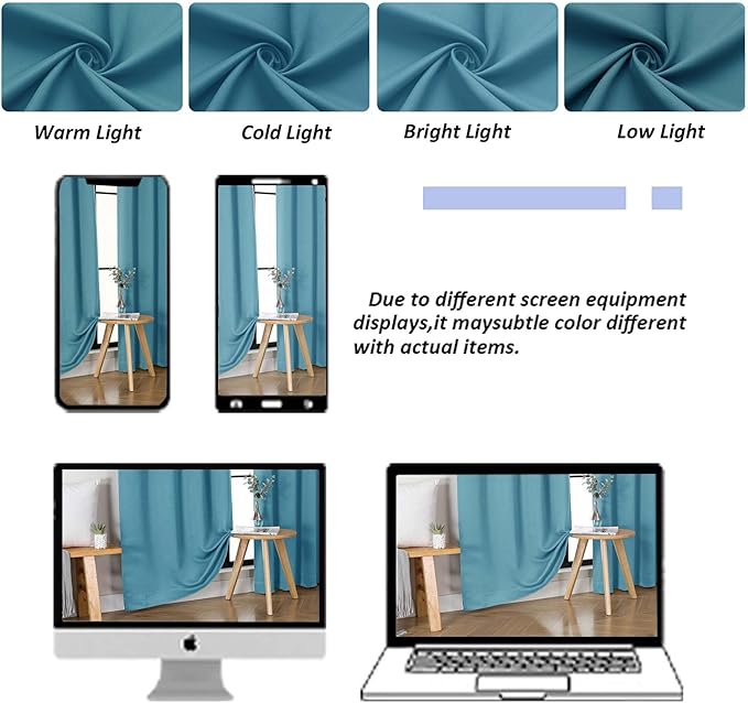 Simplebrand Ava Turquoise Short Blackout Curtains for Bedroom 54 Inches Long 2 Panels Set, Solid Thermal Insulated, Energy Saving Window Treatment Curtains Blackout Drapes, W40 x L54 Inch, Turquoise