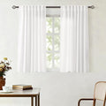 White Linen Curtains 45 inch Length 2 Panel Set for Living Room Back Tab Rod Pocket Semi Sheer Light Filtering Bedroom Window Curtain 45 inch Long Cotton Textured Modern Elegant Coastal Drapes