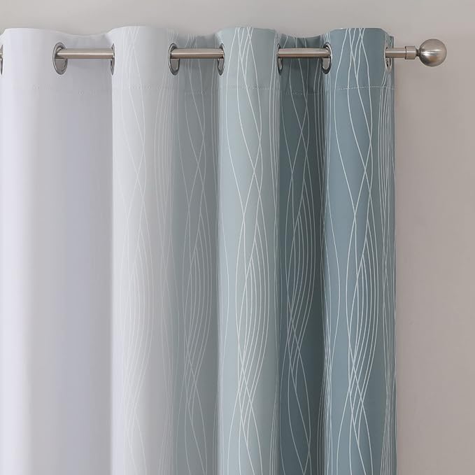 Estelar Textiler Stone Blue and Greyish White Blackout Curtains 96 Inches Long,Full Room Darkening Grommet Curtains for Bedroom,Thermal Insulated Ombre Blackout Drapes for Living Room,52Wx96L,2 Panels
