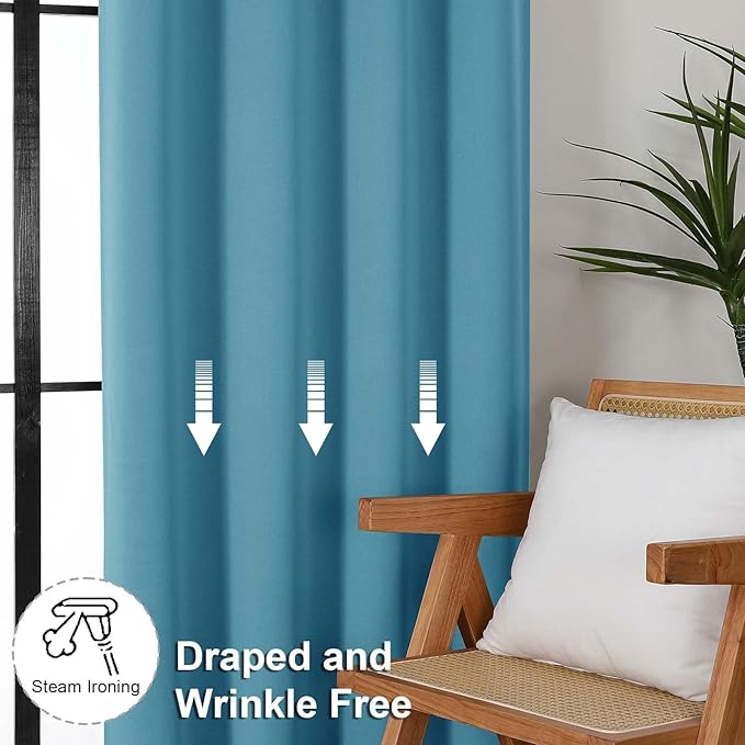 Simplebrand Ava Turquoise Blackout Curtains for Bedroom 96 Inches Long 2 Panels, Solid Thermal Insulated, Energy Saving Nursery Window Treatment Curtains Blackout Drapes, W40 x L96 Inch, Turquoise