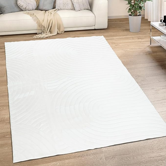 Washable Area Rugs 5x7 Rugs for Living Room Cream Faux Rabbit Fur Rug for Bedroom Faux Sheepskin Rug Teen Room Home Décor (Cream, 5x7)…