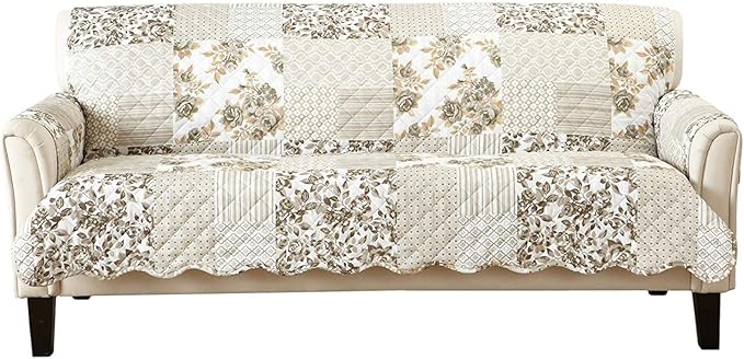 Great Bay Home Reversible Patchwork Sofa Cover - Washable Slipcover Furniture Protector with Elastic Straps - Perfect for Kids & Pets - Box-Stitched Detail (Taupe)