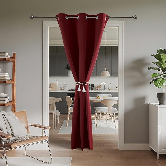Joydeco Blackout Door Curtain for Doorway Privacy 80 Inches Long, Grommet Closet Curtain for Open Closet, Room Divider for Bedroom Living Room (Burgundy Red, 32Wx80L, 1 Panel)