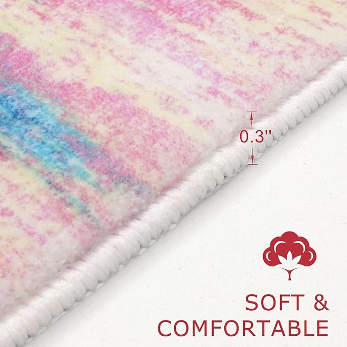 KOZYFLY Modern Abstract Runner Rug 2x6 Multi Pink Runners for Hallways Kitchen Rug Non Slip Washable Carpet Rug Runner Laundry Mat with Soft Low Pile for Entryway Bathroom Bedroom Kitchen