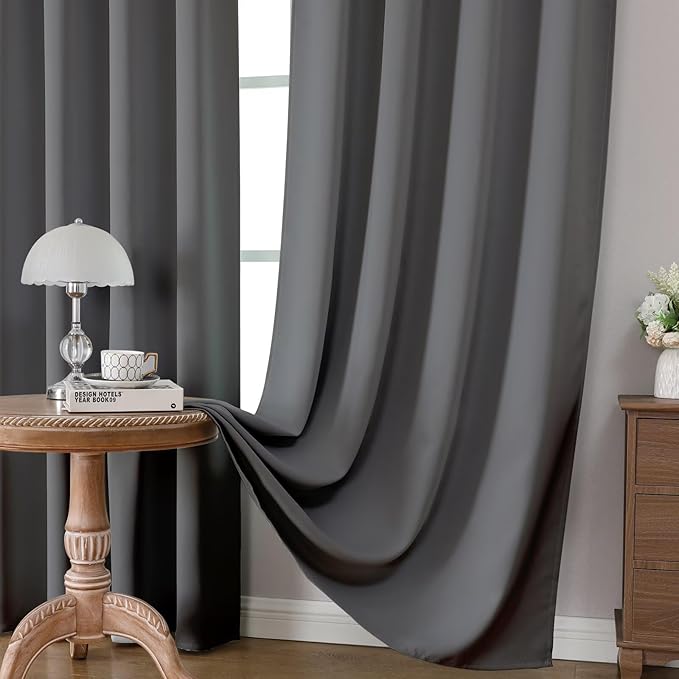 CUCRAF Light Grey Blackout Curtains 84 inch Length 2 Panels Set, Rod Pocket Room Darkening Drapes for Bedroom Living Room, Insulated Thermal Light Blocking Window Curtain (W52 x L84 Inch)