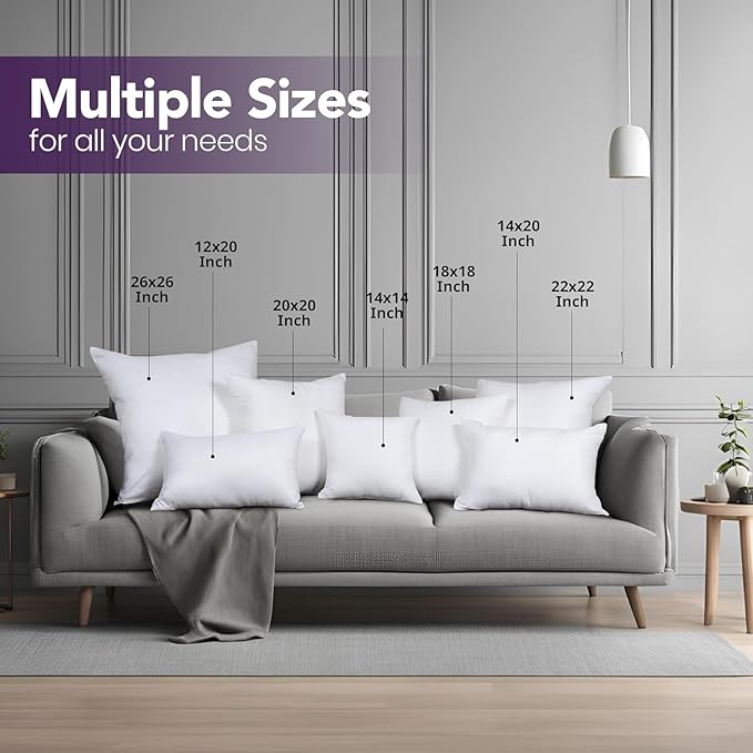 Utopia Bedding 22x22 Pillow Inserts, Set of 2, White – Indoor Decorative Throw Pillows for Bed, Sofa & Couch – Soft, Supportive & Fluffy Cushion Inserts