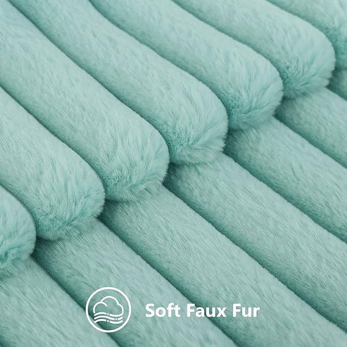 decorUhome Summer Cozy Faux Fur Throw Pillow Covers 20x20 Set of 2 Decorative Soft Plush Striped Modern Farmhouse Boho Couch Pillow Cases with Velvet Back for Sofa Bed Living Room, Aqua