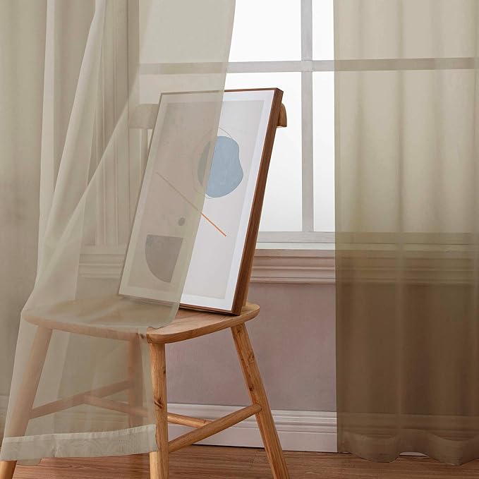 Chyhomenyc Taupe Sheer Curtains 84 Inches Long 2 Panels Set- Light Filtering Curtains for Bedroom, Soft Airy Voile Rod Pocket Living Room Window Drapes, 42Wx84L Inches, 2 PCS