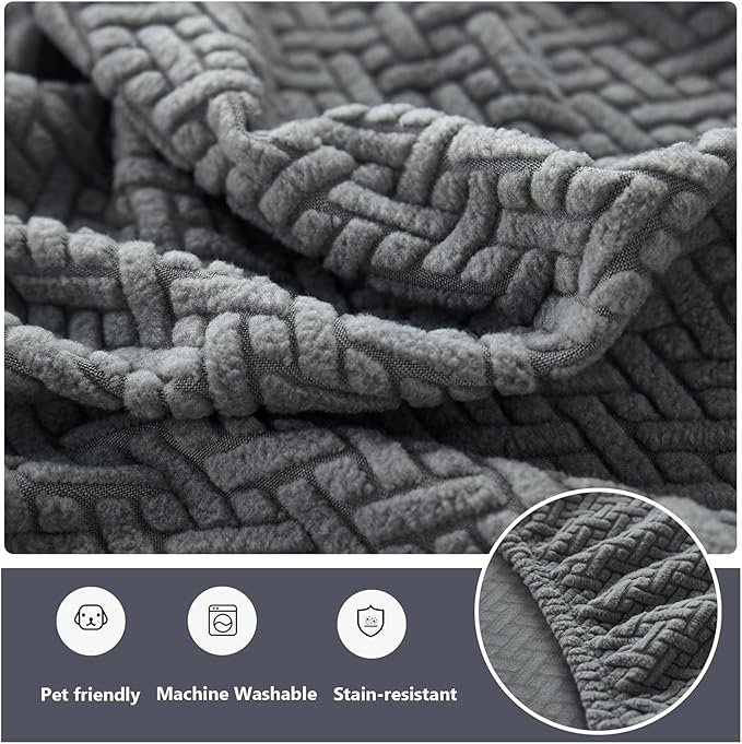 Couch Cushion Covers for Sofa Couch Covers Wear-Resistant Universal Sofa Cover Washable Stretch for Sectional Slipcovers (Texture-Gray,Large Single Seat Cover)