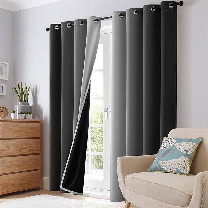 SimpleHome Ombre 100% Blackout Curtains for Bedroom 84 Inches Long, Black and Greyish White Room Darkening Thermal Insulated Grommet Curtain/Drapes for Living Room,2 Panels, 52x84 inches Length