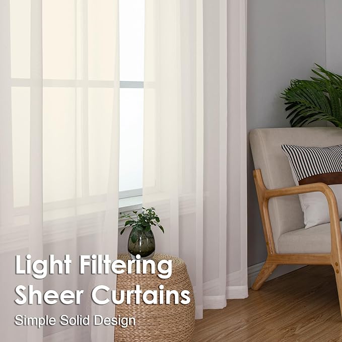 OVZME Cream Sheer Curtains 54 Inches Long 2 Panels - Soft Light Filtering Window Sheer Panels for Living Room/Bedroom, Top Dual Rod Pocket, 1 Pair, Each 42Wx54L Inches