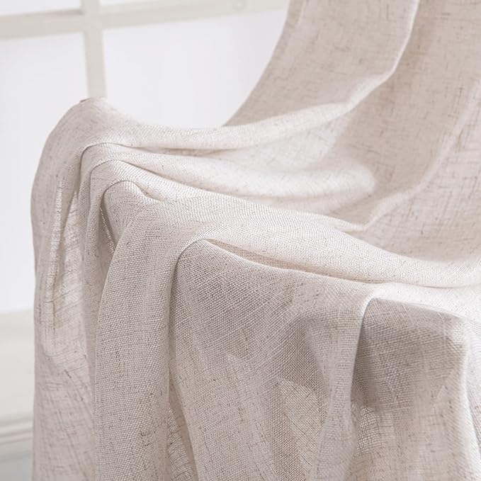 MIULEE White Linen Curtains 96 Inch Long for Bedroom Living Room, Soft Thick Linen Textured Window Drapes Semi Sheer Light Filtering Rod Pocket Back Tab Burlap Look Farmhouse Decor, 2 Panels