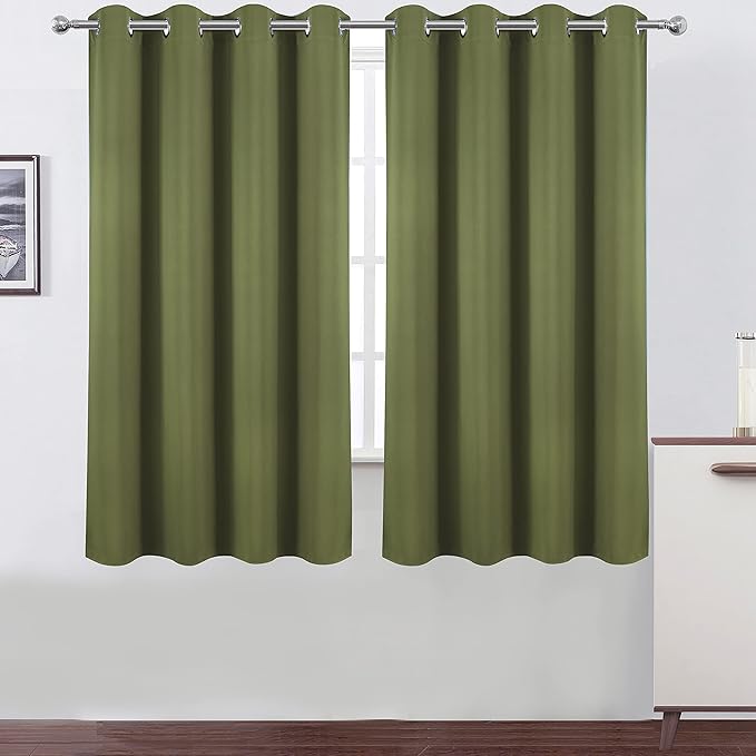 LEMOMO Olive Green Blackout Curtains 66 x 63 Inch Length/Set of 2 Curtain Panels/Thermal Insulated Room Darkening Blackout Curtains for Bedroom
