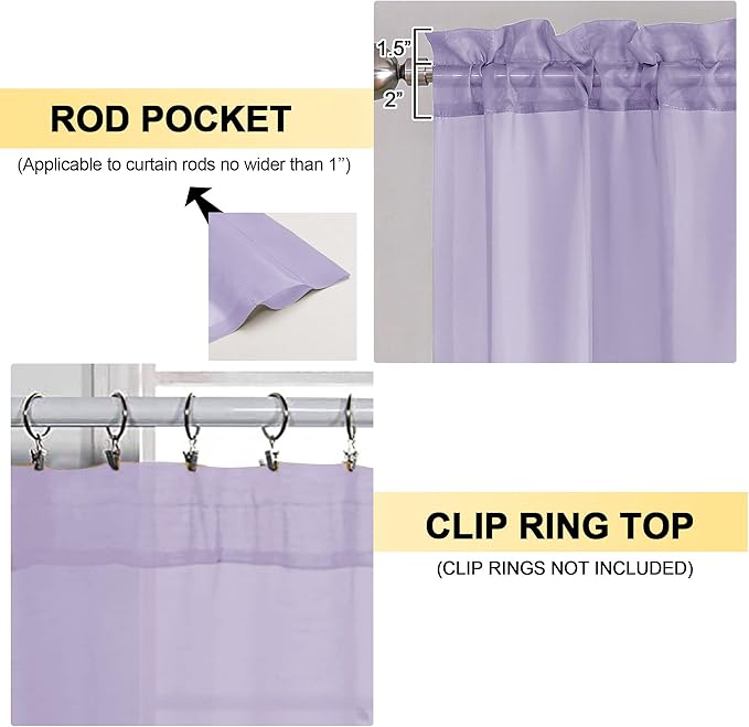 OVZME Lavender Sheer Curtains 84 Inches Long 2 Panels - Soft Light Filtering Window Sheer Panels for Living Room/Bedroom, Top Dual Rod Pocket, 1 Pair, Each 42Wx84L Inches