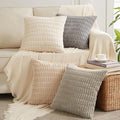 Fancy Homi 4 Packs Neutral Euro Decorative Throw Pillow Covers 28x28 Inch for Couch Bed Sofa, Rustic Farmhouse Boho Home Decor, Soft Plush Striped Corduroy Square Cushion Case 71x71 cm