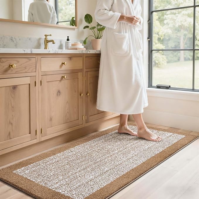 60x24 Long Bathroom Rugs Washable Non Slip, Coffee Bath Mat for Bathroom Floor Tub, Soft Absorbent Quick Dry Mats for Shower, Bathtub,Home Decor