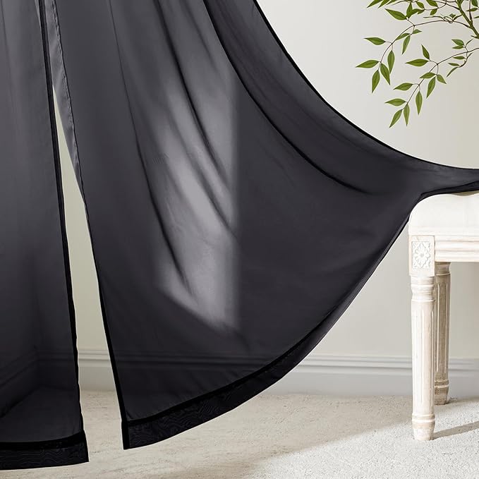 MIULEE Black Valance for Windows, 4 Panels Set, Light Filtering Small Short Valance Sheer Curtains for Living Room/Bedroom/Bathroom/Basement, 42W x 14 Inches