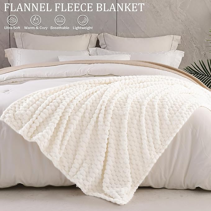 Exclusivo Mezcla Fleece Twin Blanket for Bed, Extra Large Fuzzy Ivory Bed Blankets, Soft Cozy Plush Sofa Throws for All Seasons, 90x66 Inches