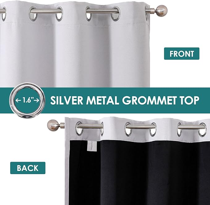 ChrisDowa 100% Blackout Curtains for Bedroom with Black Liner, 2 Thick Layers Total Blackout Thermal Insulated Grommet Window Curtains 2 Panels Set (Greyish White, 52 x 54 Inch)