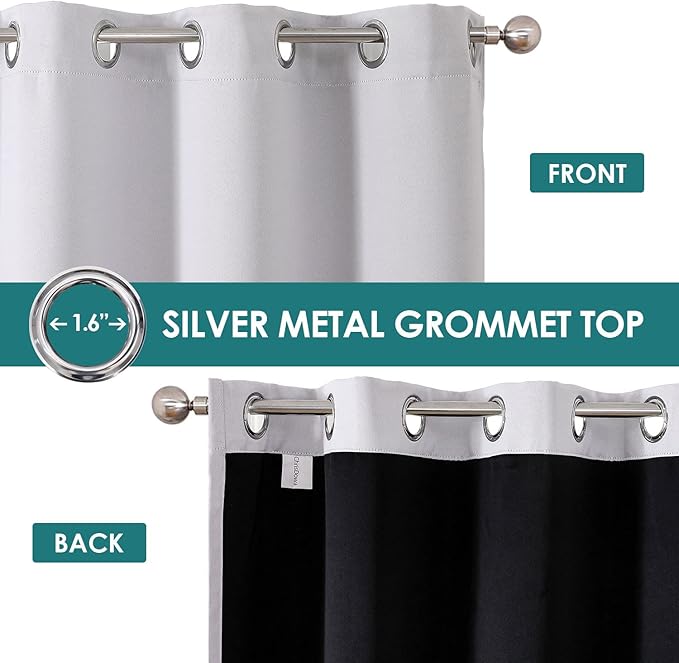 ChrisDowa 100% Blackout Curtains 102 inch Long for Bedroom with Black Liner, 2 Thick Layers Total Blackout Thermal Insulated Grommet Window Curtains 2 Panels Set (Greyish White, 52 x 102 Inch)