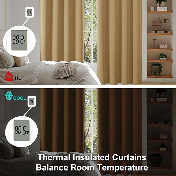 Simplebrand Ava Gold Blackout Curtains for Bedroom 90 Inches Long 2 Panels Set, Solid Privacy Energy Saving Living Room Window Treatment Curtains Blackout Drapes, W40 x L90 Inch, Gold
