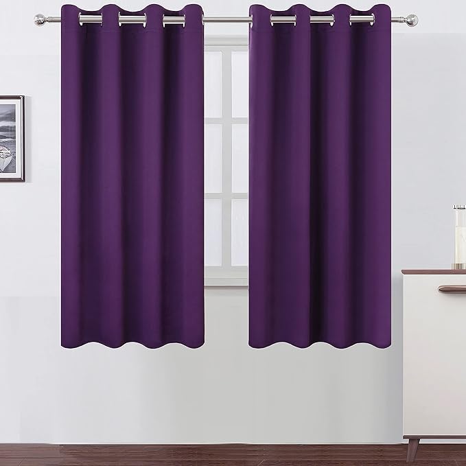 LEMOMO Purple Blackout Curtains 66 x 63 Inch Length/Set of 2 Curtain Panels/Thermal Insulated Room Darkening Blackout Curtains for Bedroom