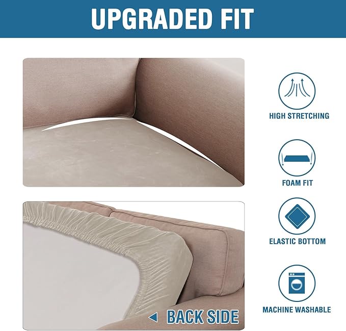 H.VERSAILTEX Velvet Stretch Individual Couch Cushion Cover Plush Cushion Slipcover for Loveseat Sofa Cushion Furniture Protector Seat Cushion Sofa Cover (1 Piece Sofa Cushion Cover, Oatmeal)