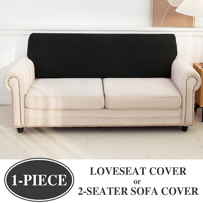 Couch Cushion Cover Loveseat Cover or 2 Seat Sofa Cover Washable Stretch Sectional Sofa Slipcover(1 Piece for Loveseat or Sofa 2-Seater, Black)