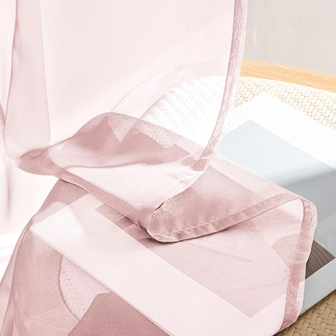 MIULEE Blush Pink Sheer Curtains 90 Inches Long, 4 Panels Set, Light Filtering Rod Pocket Voile Drapes for Living Room and Bedroom, Airy Soft Fabric Window Treatments, 42 x 90 Inches